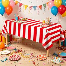 1/3pcs Red And White Striped Tablecloth 137x183cm Carnival Tablecloth Disposable Plastic Tablecloth Circus Theme Party Decoration Carnival Movie Night Birthday Christmas Red Plastic Tablecloth - Multicolor - View 7