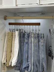 1 12-Clip Wooden Hat Rack, Clothes Drying Rack, Suitable For Underwear, Ties, Camisoles, Scarves, Belts, Home Storage And Organization Rack, Suitable For Bathroom, Bedroom, Closet, Wardrobe, Home, Dormitory, Simple Spring Style, Summer Tops - Silver - View 5