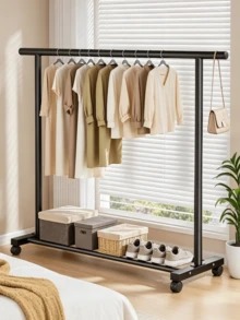 1pc Large Wheeled Clothes Drying Rack, Floor-Standing Clothes Drying Rack, Coat Rack, With A Sturdy Structure, Space-Saving, Easy To Assemble, Suitable For Living Rooms, Bedrooms, Dormitories, And Apartments - Random Color - View 3