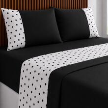 Alegra 400 Thread Count Silk Touch 4-Piece Sheet Set For Double/Queen/King Sizes - Premium Comfort - 奢華黑色波點 - 查看 2