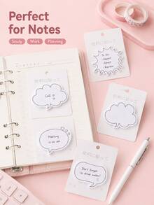 4 styles de notes adhésives découpées en forme de bulles de dialogue, blocs-notes de dialogue vierges auto-adhésifs, blocs-notes de rappel décoratifs faciles à écrire pour étudiants, bureau, planificateur, journal, organisation de bureau, fournitures scolaires - Plusieurs styles - Voir 3