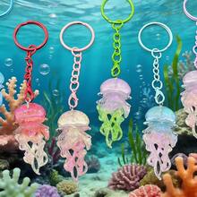3pcs/Random Color/Dynamic Sparkling Jellyfish Keychain/Glow-In-The-Dark Jellyfish Needs To Absorb UV Rays During The Day To Emit Light At Night/Ocean Element Bag Charm/2D/Multi-Color Optional/Suitable For Keychain Pendant, Bag Decoration, Gift Packaging Decoration - View 5