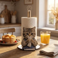 1/2pcs Cute Chef Cat Wooden Paper Towel Holder, Vertical Paper Towel Storage Rack, Rustic Kitchen Cafe Dining Table Desktop Home Decor, Cat Lover Gift - Multicolor - View 4