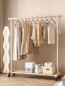 1pc Large Wheeled Clothes Drying Rack, Floor-Standing Clothes Drying Rack, Coat Rack, With A Sturdy Structure, Space-Saving, Easy To Assemble, Suitable For Living Rooms, Bedrooms, Dormitories, And Apartments - Random Color - View 4