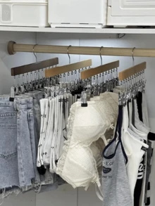 1 12-Clip Wooden Hat Rack, Clothes Drying Rack, Suitable For Underwear, Ties, Camisoles, Scarves, Belts, Home Storage And Organization Rack, Suitable For Bathroom, Bedroom, Closet, Wardrobe, Home, Dormitory, Simple Spring Style, Summer Tops - Silver - View 4
