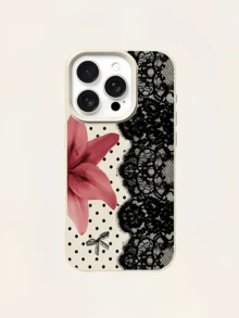 1pc White Polka Dot Red Flower Lace Minimalist Personalized TPU Shockproof Full Coverage Phone Case Compatible With Apple 17 16 15 14 13 12 11 Pro Max Air And Series - Multicolor - View 4