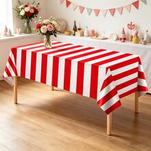 1/3pcs Red And White Striped Tablecloth 137x183cm Carnival Tablecloth Disposable Plastic Tablecloth Circus Theme Party Decoration Carnival Movie Night Birthday Christmas Red Plastic Tablecloth - Multicolor - View 4