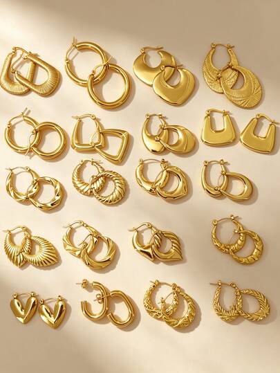 3/6/12 Pairs/Sets Mixed Vintage Textured Gold Earrings, 304 Stainless Steel Material, Fade-Resistant, Low-Allergenic Earrings, High-Quality Gold Stainless Steel Hoop Earrings, Versatile Textured Design, Minimalist Luxury Stainless Steel Gold Earrings, Elegant And Affordable, Women's Daily Earrings Series, Diverse Styles, Elegant Design, Stainless Steel Earrings Set, Perfect Earring Gift For Female Friends