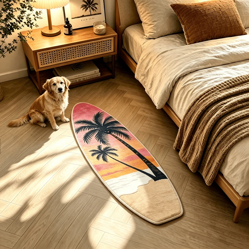 1pc Beach Coconut Tree & Surfboard Shaped Doormat, Decorative Carpet, Bedroom Decor, Small Rug, Carpet, Home Decor, Living Room Carpet, Small Living Room Rug, Bedroom Rug, Living Room Home Decor, Outdoor Rug, Washable Carpet - Multicolor - View 1