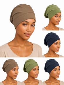 Women's Solid Color Loose Knit Hat, Soft Elastic Headband, Muslim Inner Cap, Sleep Cap - Multicolor - View 4