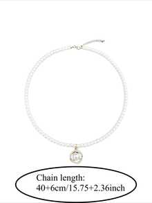 1pc Luxury Geometric Pearl Necklace With Exquisite Gift Box, Vintage Gold-Plated Square Rhinestone Frame, Elegant And Classic Beauty, Ideal Gift For Wife, Mother On Wedding, Bridal Party, Birthday, Anniversary, Christmas - White - View 2