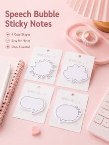 4 styles de notes adhésives découpées en forme de bulles de dialogue, blocs-notes de dialogue vierges auto-adhésifs, blocs-notes de rappel décoratifs faciles à écrire pour étudiants, bureau, planificateur, journal, organisation de bureau, fournitures scolaires - Plusieurs styles - Voir 1