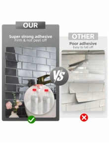 防水磚紋 3D 紋理牆板 DIY 貼磚，可移除自黏式牆磚貼紙，適用於廚房浴室防濺牆與節日裝飾 - 仿磁磚牆貼 - 查看 8