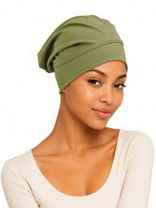 Women's Solid Color Loose Knit Hat, Soft Elastic Headband, Muslim Inner Cap, Sleep Cap - Multicolor - View 7