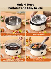 Dual-Purpose Portable Smokeless Desktop Charcoal/Wood BBQ Grill, Suitable For Tea Brewing And Grilling, Compact Design, Ideal For Indoor Korean BBQ, Camping And Picnic, Comes With Griddle, Grill Rack And Kitchen Utensils, Perfect For Roasting Meat, Home And Outdoor Use - A - View 3