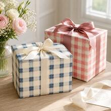 Minimalist Classic Style 2-Piece Mixed Color Square Coated Paper Plaid Print, With Textured Stripe Details, Decorative Gift Wrapping Paper Roll Set, Suitable For Birthday, Wedding, All Holidays And Year-Round Gift Box & Bouquet Wrapping - Plaid - View 8