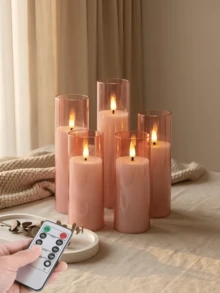 2/3/5 pièces Bougies sans flamme avec télécommande, bougies LED à piles avec minuterie, bougies électroniques LED sans fumée, lumières de bougies décoratives LED romantiques, bougies piliers LED, convient pour la décoration de la maison, la chambre, le mariage, la demande en mariage, Noël, la fête d'entreprise, la fête, le centre de table, le chauffe-bougie, les fausses bougies, cadeau (Rose, D:2,2'' H:4'' 5'' 6'' 7'') - rose - Voir 1