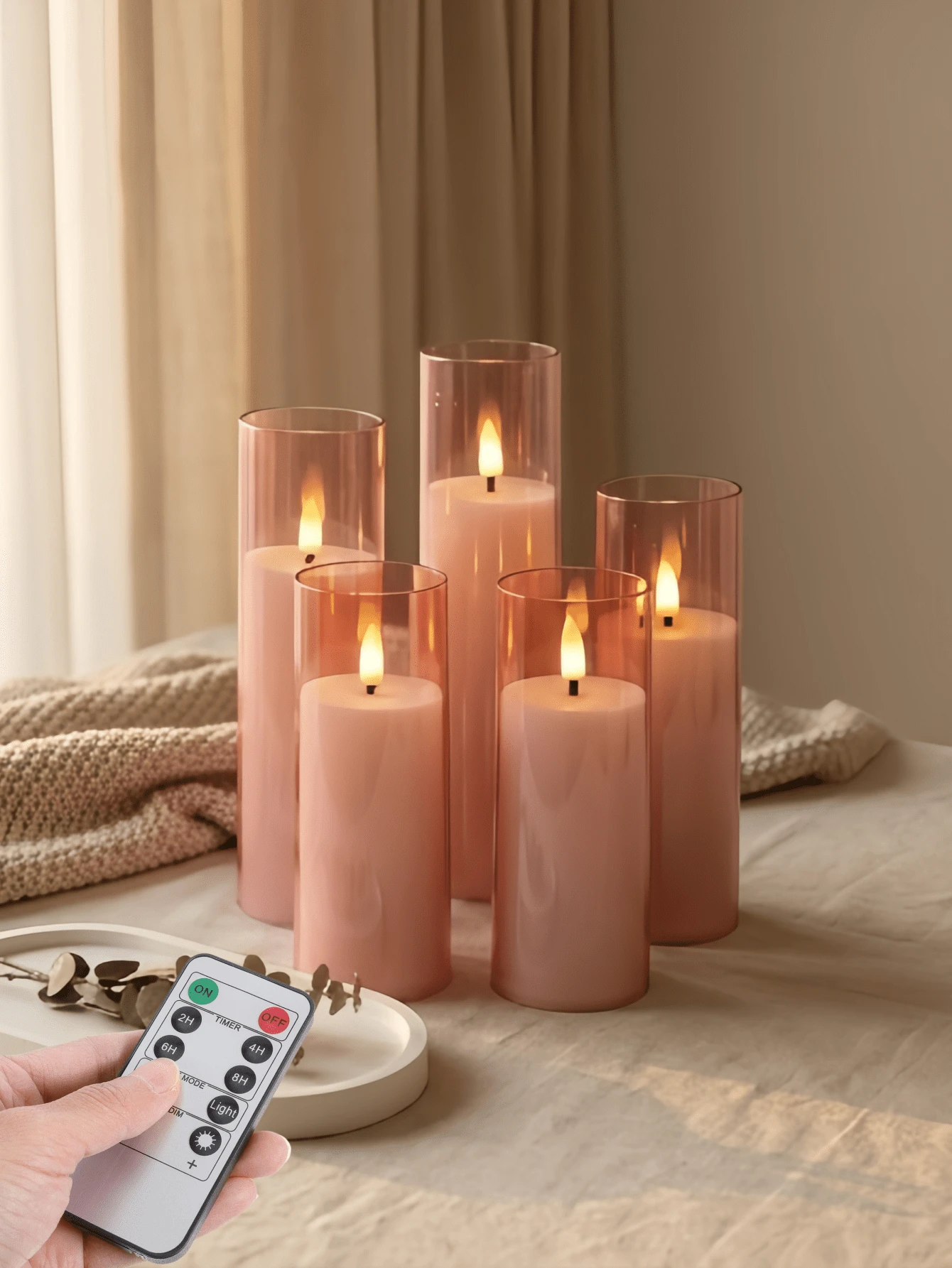 2/3/5 pièces Bougies sans flamme avec télécommande, bougies LED à piles avec minuterie, bougies électroniques LED sans fumée, lumières de bougies décoratives LED romantiques, bougies piliers LED, convient pour la décoration de la maison, la chambre, le mariage, la demande en mariage, Noël, la fête d'entreprise, la fête, le centre de table, le chauffe-bougie, les fausses bougies, cadeau (Rose, D:2,2'' H:4'' 5'' 6'' 7'') - rose - Voir 1