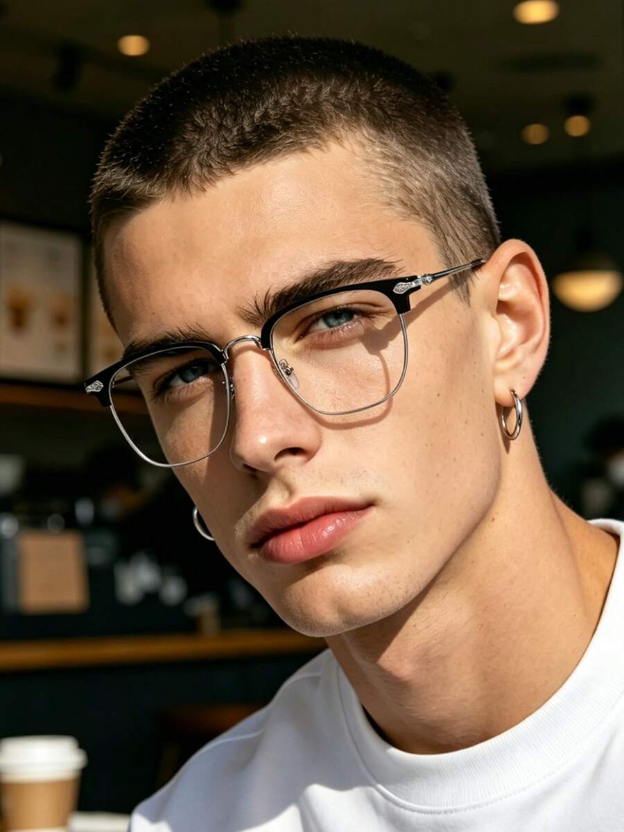 1pc Vintage Men's Square Frame Clear Lens Glasses, Decorative Frame And Temple, Y2K Fashion Accessory, Casual Versatile Style For Daily Wear, Party, Gathering And Street Photography - Silver - View 1