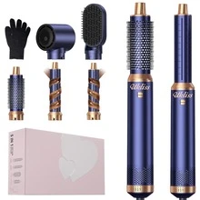 UKLISS 5合1專業造型梳套組（熱風梳 + 直髮梳 + 自動捲髮棒），3段溫度調節 + 5個可拆卸替換頭，自動捲髮與沙龍級捲髮/波浪髮/直髮，增加髮量並減少毛躁，情人節、三王節、嘉年華、聖帕特里克節、聖誕節、總統日送給她的理想禮物，適合居家造型、通勤補妝、旅行美妝、約會造型、派對妝容 - 藍色 - 查看 11