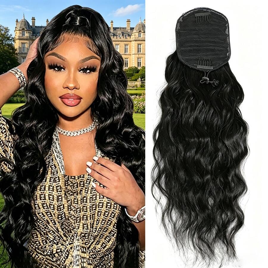 BINF Body Wave Drawstring Ponytail Natural Black Brazilian Virgin Human Hair Ponytail Clip In Hair Ponytail Extensions For Women 8-26 Inch Party Daily Use Easy To Wear