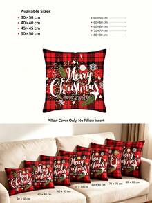 1 Stück doppelseitig bedruckter Büffel-Karo-Kissenbezug, Frohe Weihnachten & Frohes Neues Jahr Schneeflocken-Kieferndruck quadratischer Kissenbezug, 100% Polyester weicher Stoff, Sofa Schlafzimmer Weihnachts-Neujahrs-Heimdekoration, perfektes Feiertagsgeschenk, ohne Kissenfüllung - Verschiedenfarbig - Übersicht 5