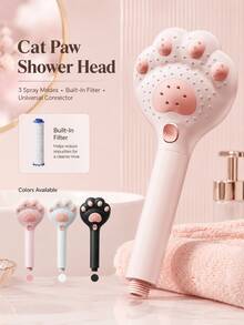 Cabezal de ducha de mano ajustable, diseño de pata de gato, 3 modos de masaje, filtro incorporado, adecuado para baño, montado en la pared o colgante, material de plástico, solo para ducha - multicolor - Ver 2