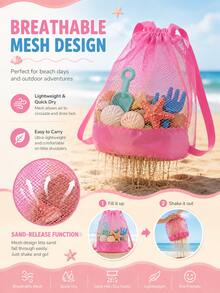 XD Children's Large Capacity Mesh Beach Bag, Can Store Beach Toys, Breathable Nylon Drawstring Backpack, Suitable For Kids In Pool And Outdoor Sports, Blue - Multicolor - View 3