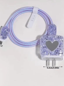 5件組愛心鏡片亮片設計TPU手機充電器保護殼，適用於18/20W Apple 16/15/14/13/12充電器，軟殼防刮防摔 - 紫色 - 查看 3