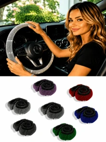1pc Rhinestone Car Steering Wheel Cover, Bling Diamond Steering Wheel Wrap, No Inner Ring Car Interior Accessories For Women - Steering Wheel Cover - View 2