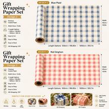Minimalist Classic Style 2-Piece Mixed Color Square Coated Paper Plaid Print, With Textured Stripe Details, Decorative Gift Wrapping Paper Roll Set, Suitable For Birthday, Wedding, All Holidays And Year-Round Gift Box & Bouquet Wrapping - Plaid - View 4