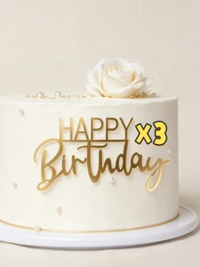 3pcs Gold Mirror Acrylic Happy Birthday Dual Font Letter Ornament Cake Topper, Simple Block & Elegant Cursive Integrated Stick Topper, Glossy Shiny Decor For Minimalist Elegant Birthday Party & Soft Private Special Occasions - A - View 9