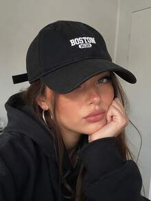 1pc Boston 1630 Embroidered Baseball Cap, Classic Vintage Washed Dad Hat, Lightweight Breathable Adjustable Unisex Summer Hat, Suitable For Travel And Casual Daily Wear - A - View 4
