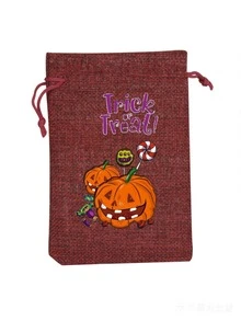 3pcs New Halloween Burlap Drawstring Pouch Bags For Cookies And Candy Storage, Halloween Gift Decoration Drawstring Bags - Style 1 - View 4