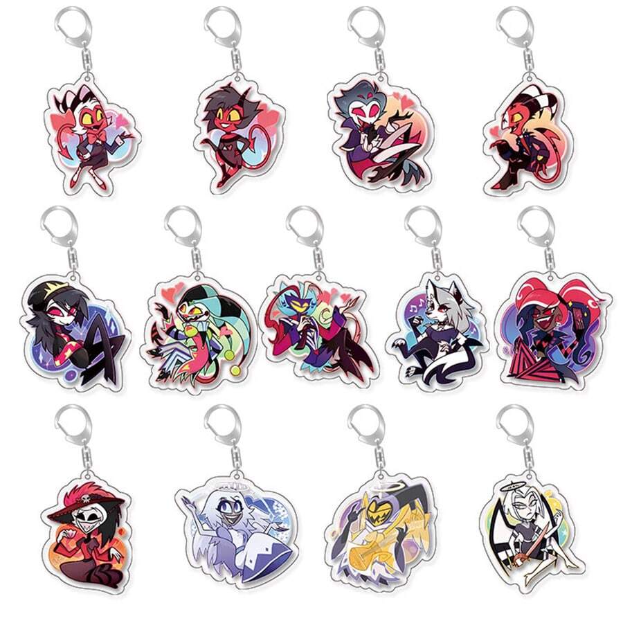 Panini Helluva Boss Hazbin Hotel Cartoon Character 2D Flat Acrylic Keychain Set 12 Styles Printed Key Ring Bag Pendant Car Key Decoration Accessories Daily Collection Jewelry Gift - Multicolor - View 1