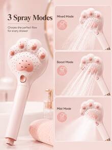 Adjustable Handheld Shower Head, Cat Paw Design, 3 Massage Settings, Built-In Filter; Suitable For Bathroom Use, Wall-Mounted Or Hanging, Plastic Material, Designed For Showering - Multicolor - View 5