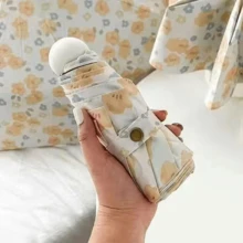 Paraguas de bolsillo mini de 5 pliegues con estampado, protección UV, uso dual para sol y lluvia - 50% de descuento en Pequeña Flor Roja - Ver 24