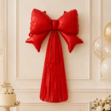 2pcs/Set Foil Bow-Shaped Tassel Ribbon Balloons, Bow-Shaped Tassel Ribbon Design, Suitable For Wall Hanging, Photo Backdrop Decoration And Other Decorative Scenes. Various Balloon Styles, Suitable For Birthday Parties, Bachelor Parties, Weddings And Gender Reveal Parties And Other Indoor Decoration Occasions. - Two Conjoined Bow Tassels - View 6
