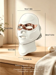 قناع LED لاسلكي للوجه والرقبة، قناع ضوء أحمر محمول ب- 7 ألوان، قابل للشحن عبر USB C، قناع الأشعة تحت الحمراء اللاسلكي للمنزل والمكتب والسفر واليوغا والنوم - متعدد الألوان - مشاهدة 8