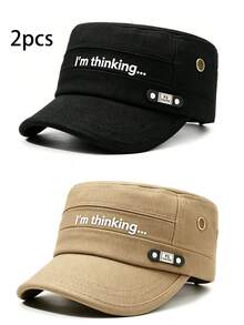 2pcs Unisex Multi-Function Flat Top Military Officer Hat, Outdoor Simple Fashion Versatile Hat, Spring And Autumn Hat - A - View 10