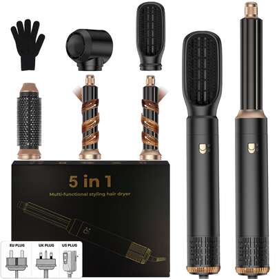 UKLISS Estilizador de Aire Caliente 5 en 1 & Secador de Cabello | 5 Cabezales Intercambiables Desmontables + 3 Ajustes de Temperatura Precisos | Rizado Automático & Múltiples Opciones de Peinado (Rizo/Onda/Liso/Volumen) | Sin Frizz, Anti-Estático & Estilo Duradero | Adecuado para Todos los Tipos de Cabello (Fino/Grueso/Rizado/Liso) | Regalo Perfecto para Ella (Día de San Valentín, Epifanía, Carnaval) | Ideal para Peinado en Salón/Hogar/Viaje/Trabajo/Vacaciones/Fiesta/Desfile de Carnaval