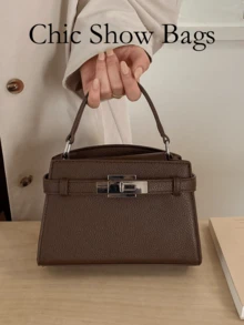 女款迷你時尚百搭拼色休閒手提包 - 咖啡 - 查看 9