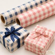 Minimalist Classic Style 2-Piece Mixed Color Square Coated Paper Plaid Print, With Textured Stripe Details, Decorative Gift Wrapping Paper Roll Set, Suitable For Birthday, Wedding, All Holidays And Year-Round Gift Box & Bouquet Wrapping - Plaid - View 2