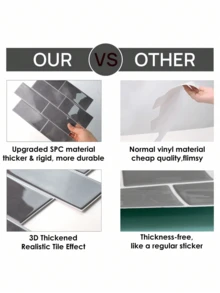 防水磚紋 3D 紋理牆板 DIY 貼磚，可移除自黏式牆磚貼紙，適用於廚房浴室防濺牆與節日裝飾 - 仿磁磚牆貼 - 查看 4