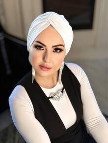 1 pièce Bonnet intérieur de hijab turban unicolore à enfiler instantanément - Blanc - Voir 2