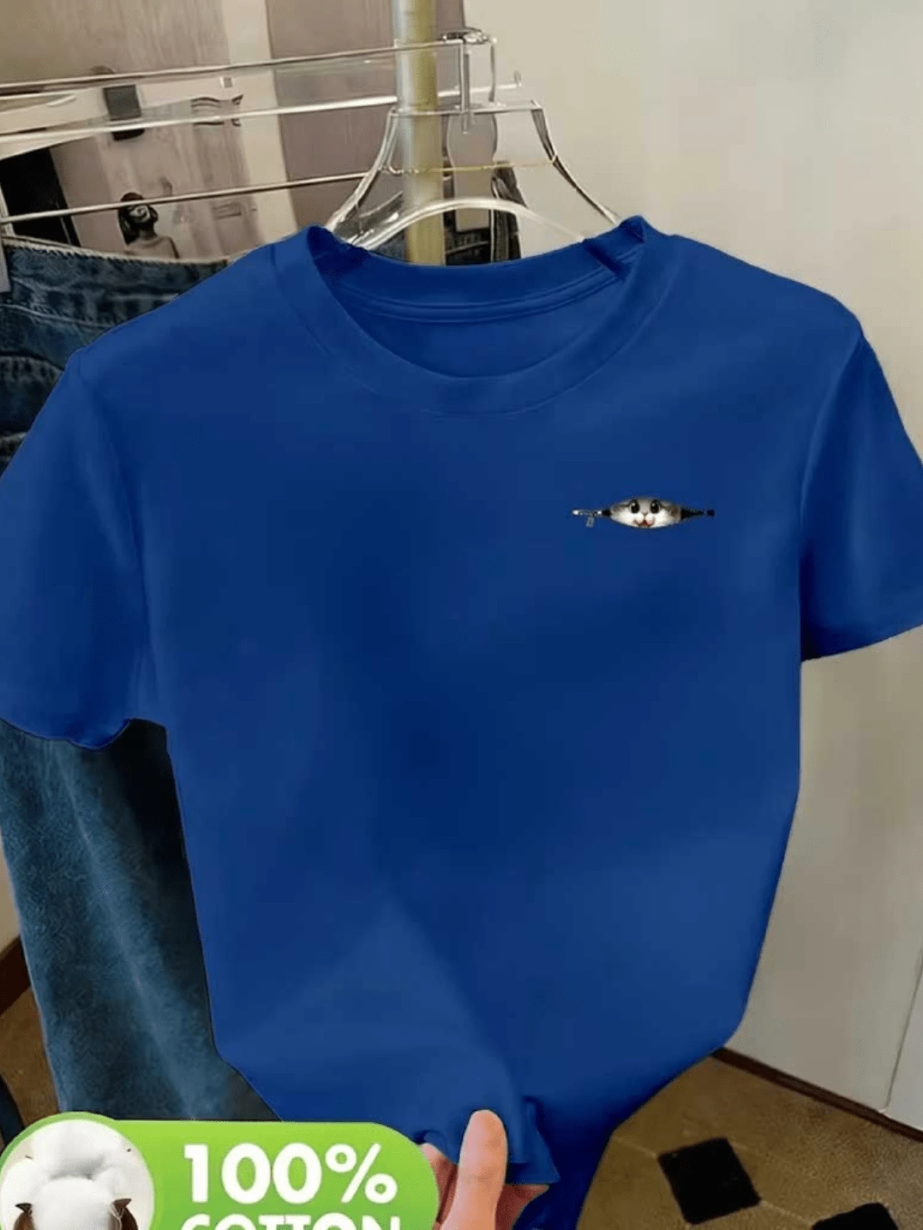 Blusa Feminina Gatinho Algodão TShirt Camiseta - Azul - Visão 1