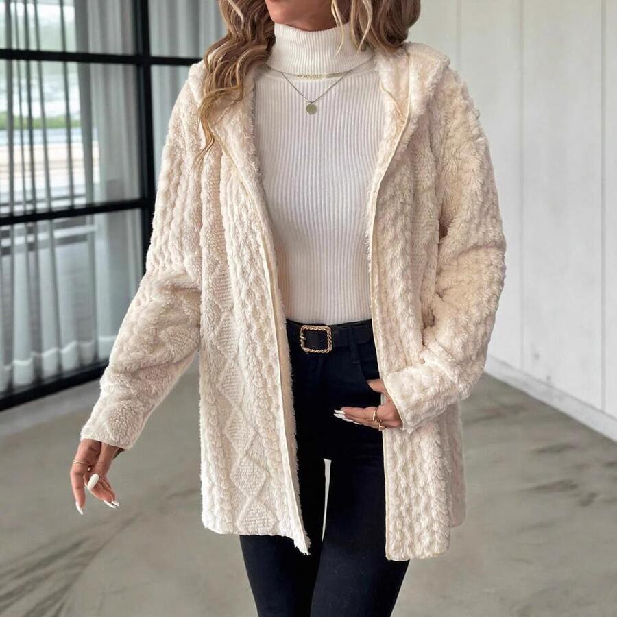 Plus Size Women's European & American Cross-Border Autumn/Winter New Diamond Plaid Double-Sided Fleece Mid-Length Coat Fall - Apricot - View 1