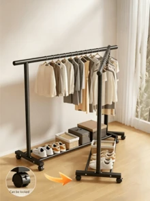 1pc Large Wheeled Clothes Drying Rack, Floor-Standing Clothes Drying Rack, Coat Rack, With A Sturdy Structure, Space-Saving, Easy To Assemble, Suitable For Living Rooms, Bedrooms, Dormitories, And Apartments - Random Color - View 5