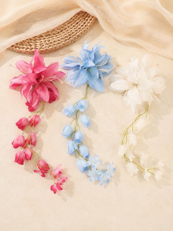 1pc Bohemian Style Artificial Lily Tassel Hair Clip, Sweet Wedding Summer Beach Women Hair Accessory, Beach Accessory, Claw Clip, Head Ornament