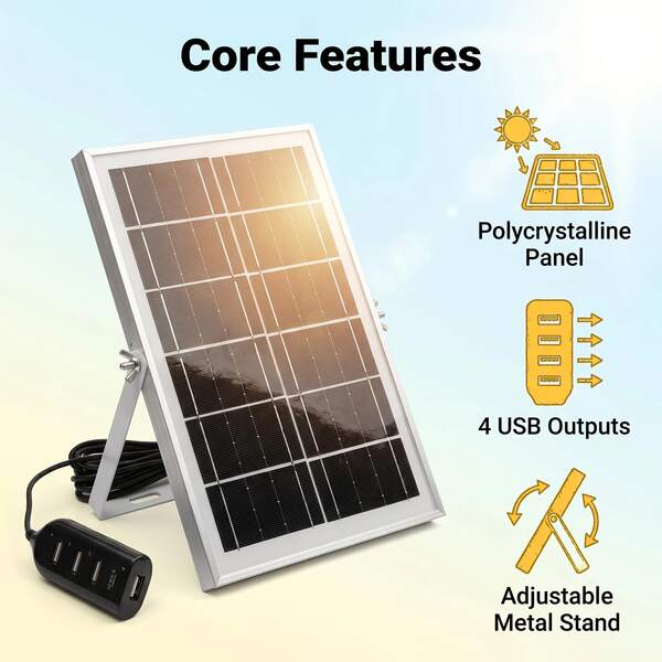 Tấm pin năng lượng mặt trời di động 10W 5V, sạc 4 cổng USB, nguồn điện mặt trời mini ngoài trời, tương thích với đèn cắm trại LED, quạt mini, camera hành trình, camera hành động và tất cả các thiết bị điện tử 5V
